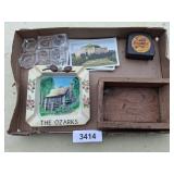Small Wooden Box, Ozarks Ashtray, Postcards &