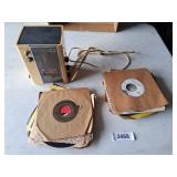 Vintage Hitachi Clock & Stereo w/ 45 Records