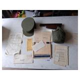 Canteen, Military Hat, Military Papers & Rifle