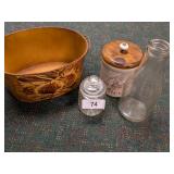 Roseville Crock w/ Lid, Metal Basket, Lidded Jar &