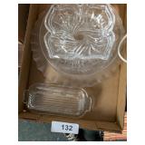 Glass Butter Dish, (4) Glass Plates &