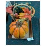 Ceramic Pumpkin, Table Cloth & Basket Purse