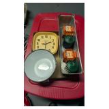 Wall Clock, Reproduction Enamelware Bowl, +