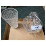 Glass Basket & (2) Glass Vase
