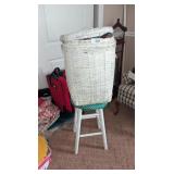 Wicker Laundry Basket w/ Assorted Hangers & Stool