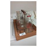 Milk Carrier w/ Glass Milk Bottles &