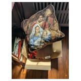 (2) Wooden Angel Decor, Taper Candles, Pillow,