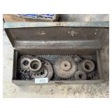 Metal Toolbox w/ Gear & Chain + Rods & Other