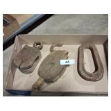 (2) Wood & Metal Pulleys & Other