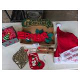 Christmas Decor, Santa Hats, Brass Trivet,