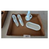 (2) Vintage Fenton White Milk Glass Hobnail Shoe,