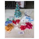Ceramic Christmas Tree, Glitter Snow & Bows