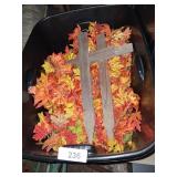 Tote w/ Lid & Artificial Leaves & Cross Decor