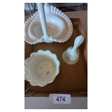 Fenton Hobnail Milk Glass Basket, Bell & Bowl