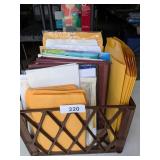 Plastic Crate w/ Assorted Envelopes, Cardstock, +