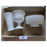 (2) Milk Glass Candy Dishes & Milk Glass Vase