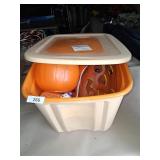 Tote w/ Lid & Assorted Halloween Items