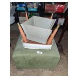 (2) Ottomans & Wooden Stool