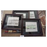 (3) Pencil Sketches of Trains Framed &