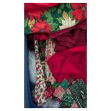Tote w/ Lid & Christmas Table Cloths & Other