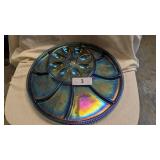Blue Iridescent Carnival Glass Relish Plate w/