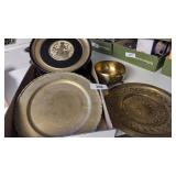 Brass Trays, Brass Footed Bowl & Brass Tone Tin