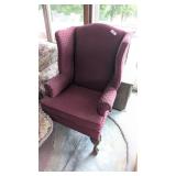 (2) Burgundy Wing Back Chairs w/ Ottoman
