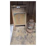 Antique Washboard & Barn Lantern