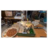 Etched Decanter, Serving Plates, Napkin Rings &