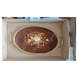 Wood & Brass Tone Dresser Tray
