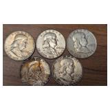 (5) 1954 Franklin Half Dollars