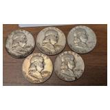 (5) 1953 D Franklin Half Dollars