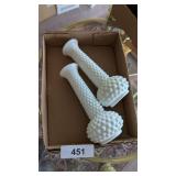 (2) Milk Glass Hobnail Bud Vases