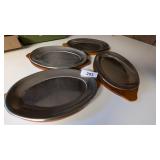 (4) Steak Plates Wood w/ Metal Insert