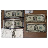 (5) 1976 Two Dollar Bills