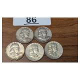 (5) Franklin Half Dollars
