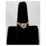 Ladies Ring marked F10k - aqua stone
