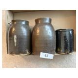 (3) Chocolate Color Stoneware Jars (no lids)