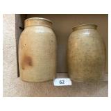 (2) Tan Stoneware Jars (no lids)