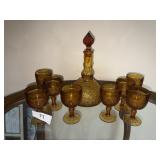 Vintage Topaz Decanter + (8) Wine Goblets