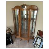 Double Door Curved Glass Oak China Cabinet w/ key
