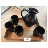 Black Tiara Blown Ware Pitcher & Glasses