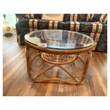 Bamboo/Rattan Drum Table w/ Glass Top,