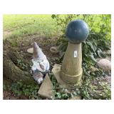 Gazing Ball Stand w/ Bowling Ball + Gnome