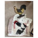 Iron Rooster Door Stop w/ Rooster Kitchen Towel
