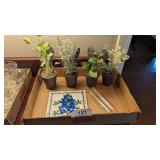 Artificial Potted Herbs & Trivet