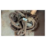 Section of Rope w/ (2) Older Wood Pulleys