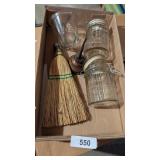 Whisk Broom, Eagle Copper Oiler & Glass Jars