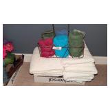 Assortment of Bath Towels + Wire Holder