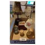 Candle Holders, Small Lamp & Dresser Box
